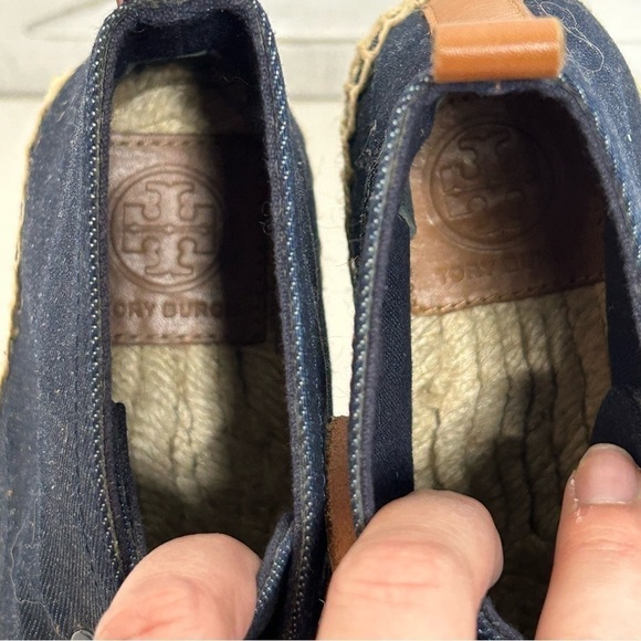 Tory Burch Navy Canvas Espadrille Lace Up Ankle Bootie Flats - Picture 13 of 16